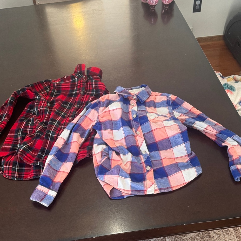 Kids Plaid Button-Down Shirts - Red and Blue